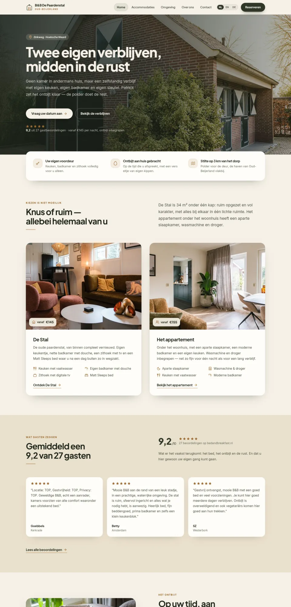 Website van B&B De Paardenstal
